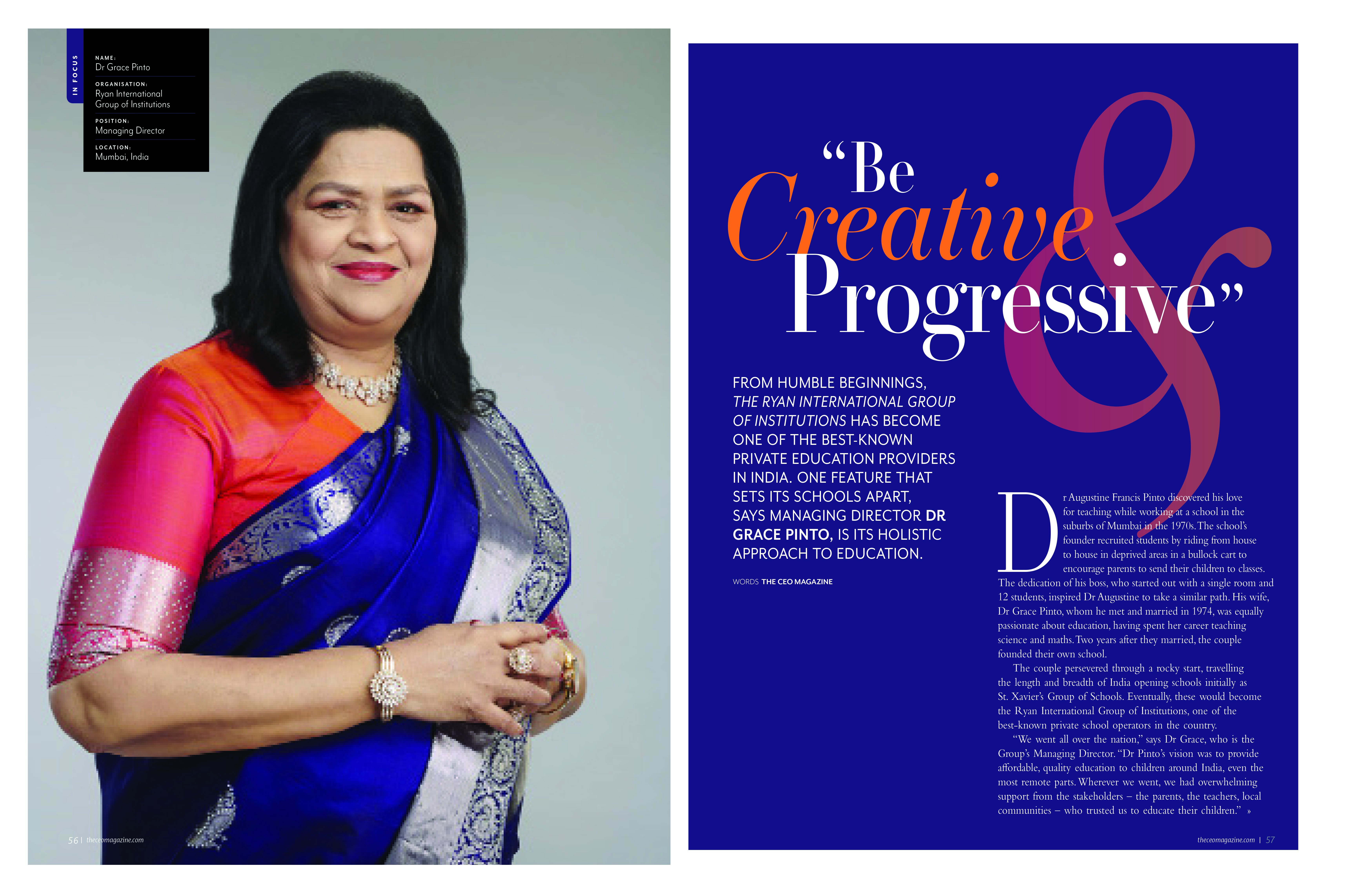 Dr. Grace Pinto says "Be Creative Progressive